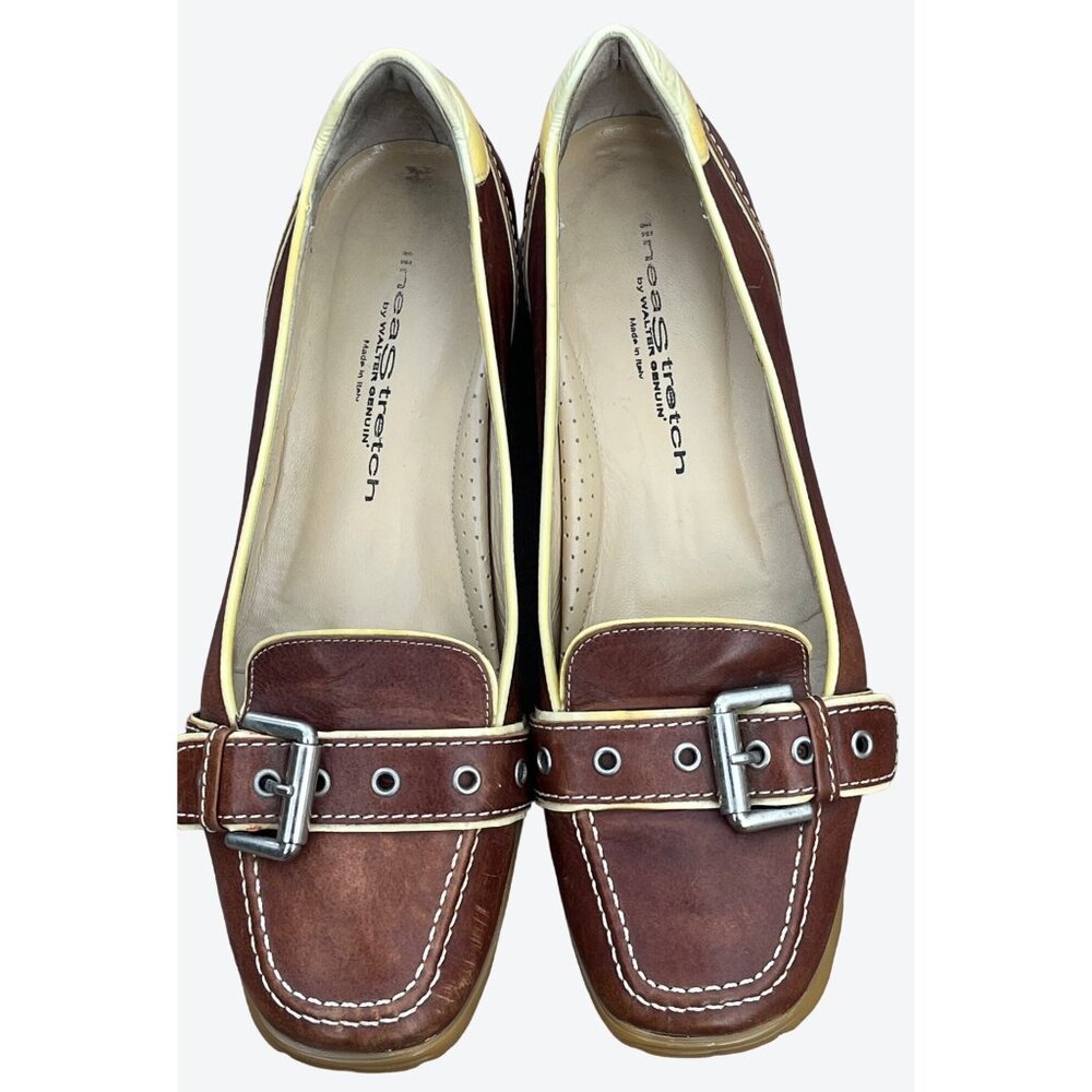 Linea Stretch By Walter Genuin Women's Italian Buckle Shoes Brown Tan US 8.5
